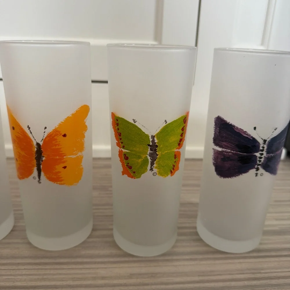 Set of 5 Dartington Designs Frosted Butterfly Highball Glasses EUC - Picture 2 of 4
